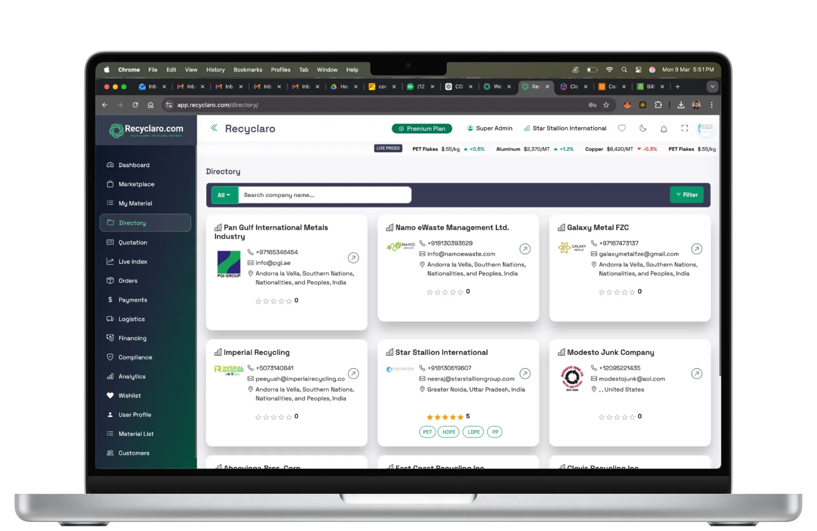 Recyclaro Circular Network on Desktop