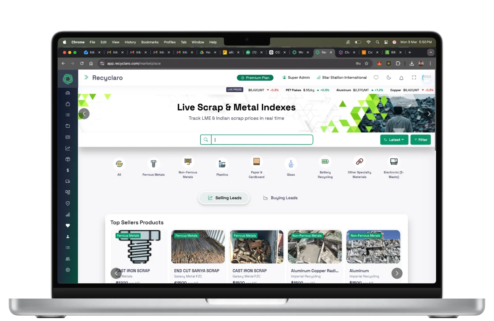 Recyclaro Marketplace on Desktop