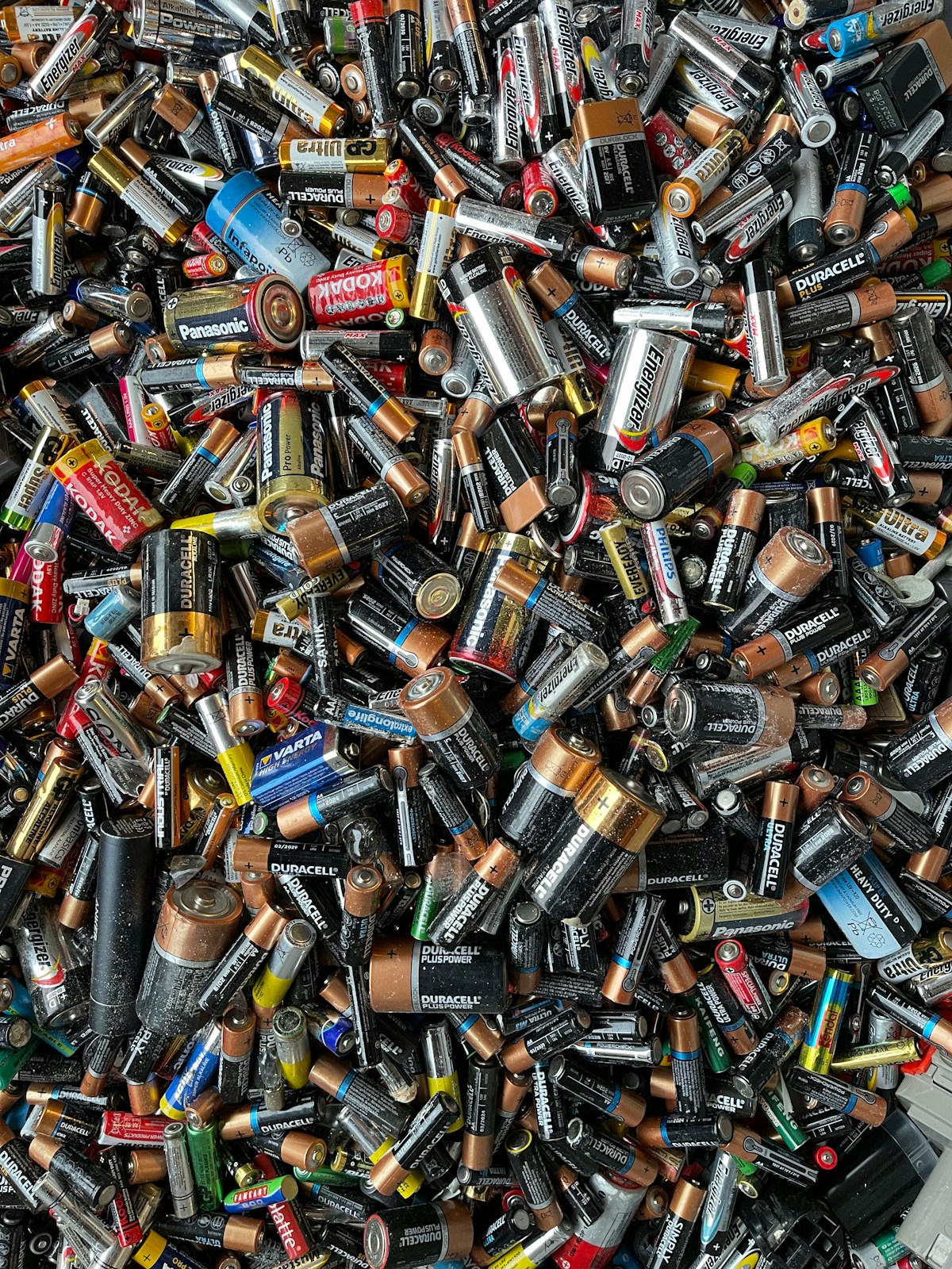 Collected batteries for recycling