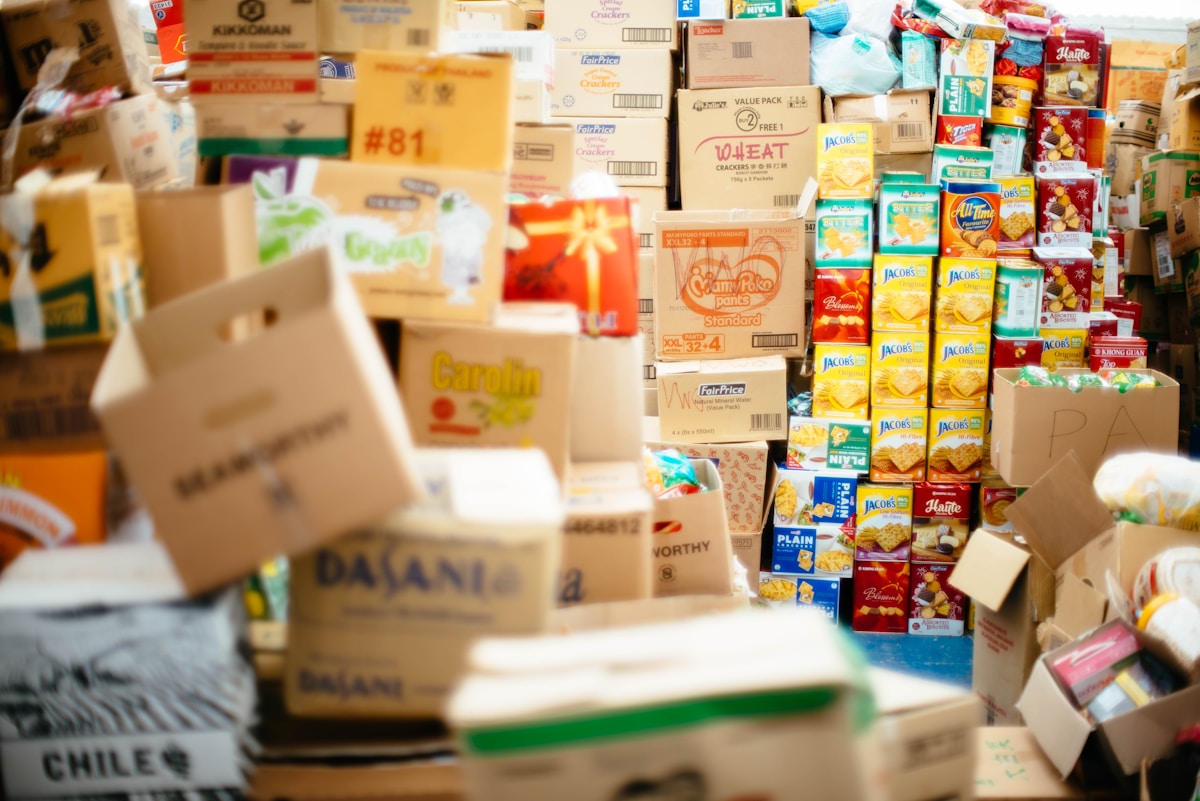 Stacked cardboard boxes for paper recycling